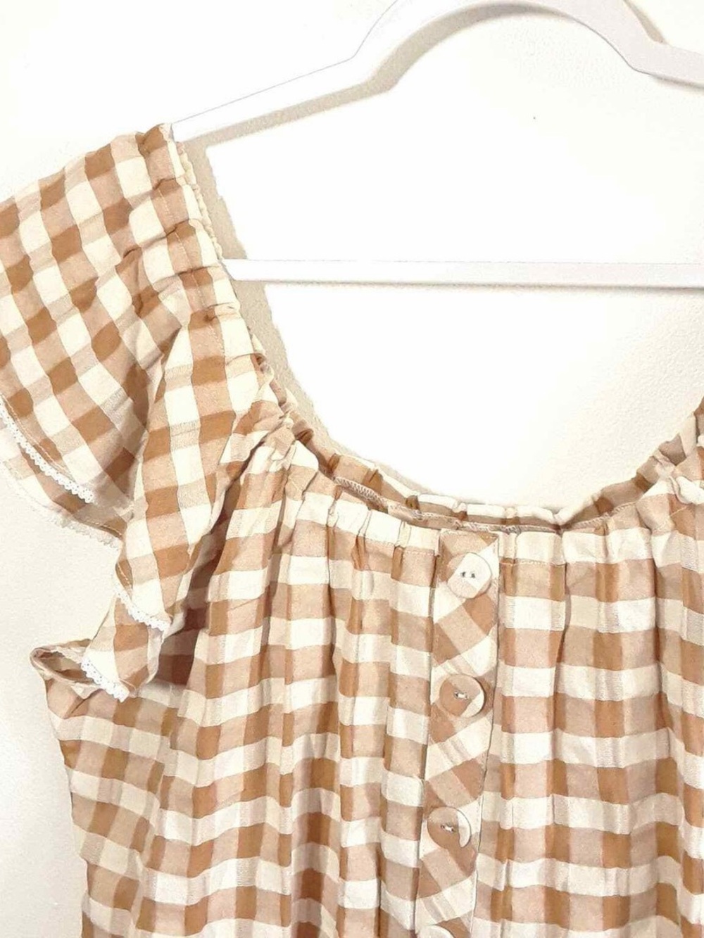 Matilda Jane Gingham Blouse Top size m Orig $50 Ruffle Cottagecore